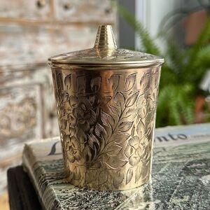 Brass Lidded Engraved Canister Pot Boho